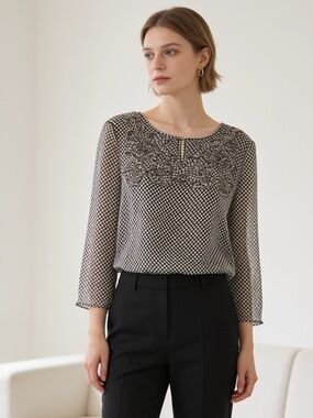 Max Edition Polka Dot Embellished Blouse Black & Pink Small